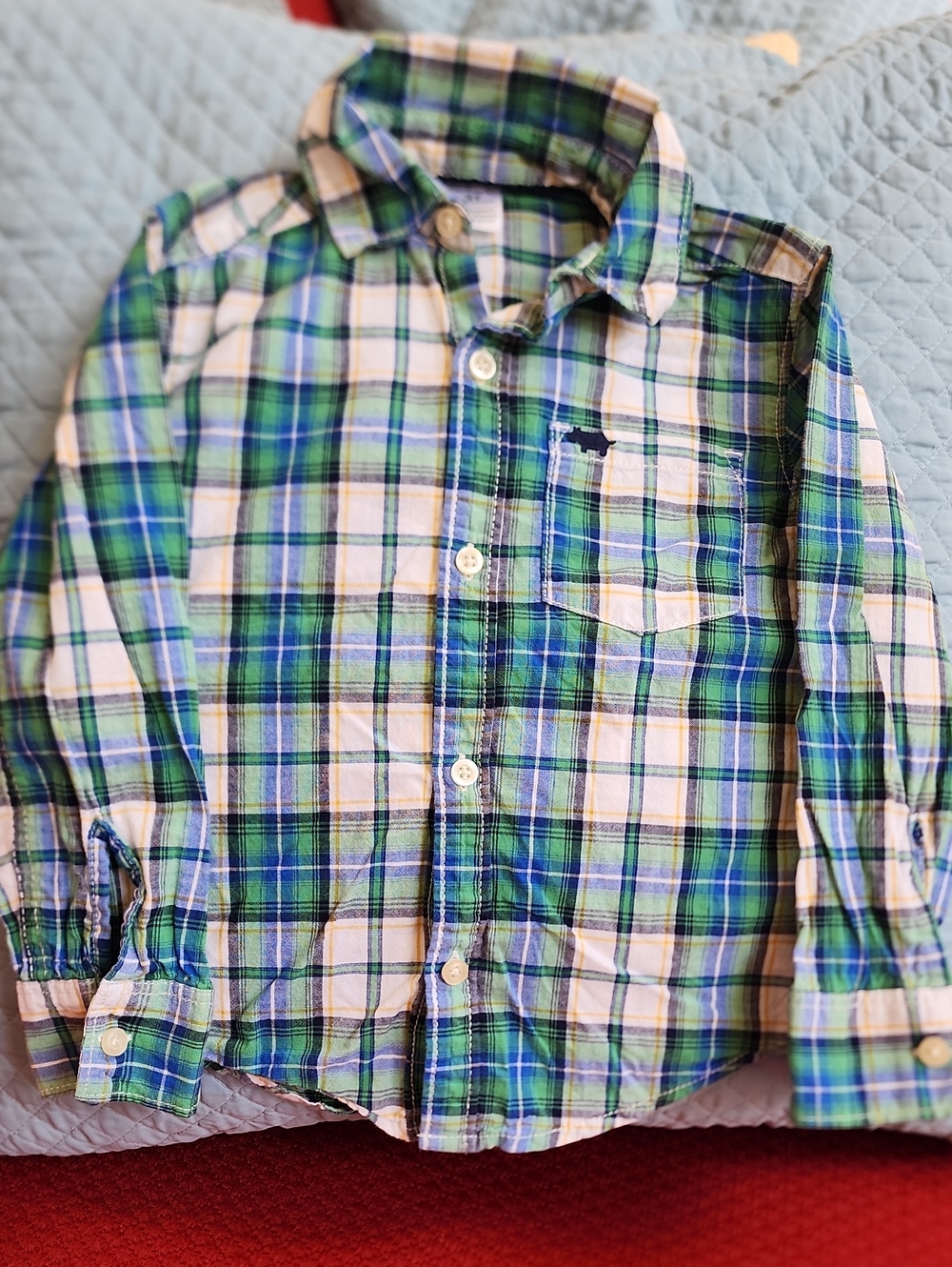 3T Carter's Green & Blue Plaid Button-Down Shirt